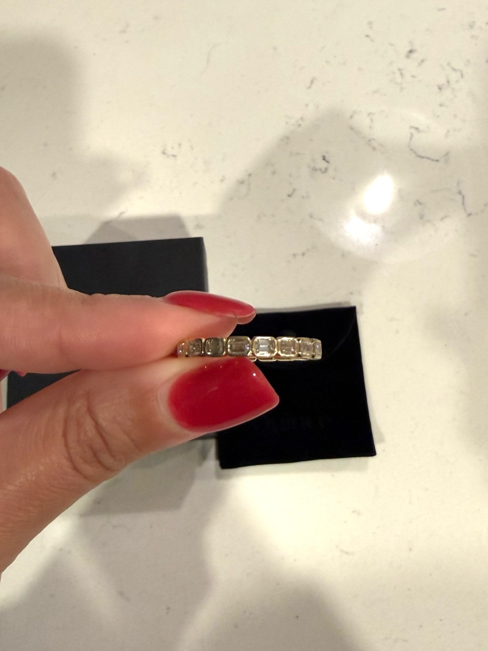Quince Lab Grown Diamond Emerald East-West Bezel Eternity Band, Size 8